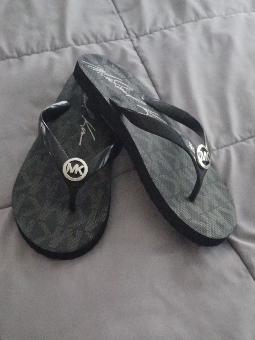Michael Kors Black MK Logo Flip Flops